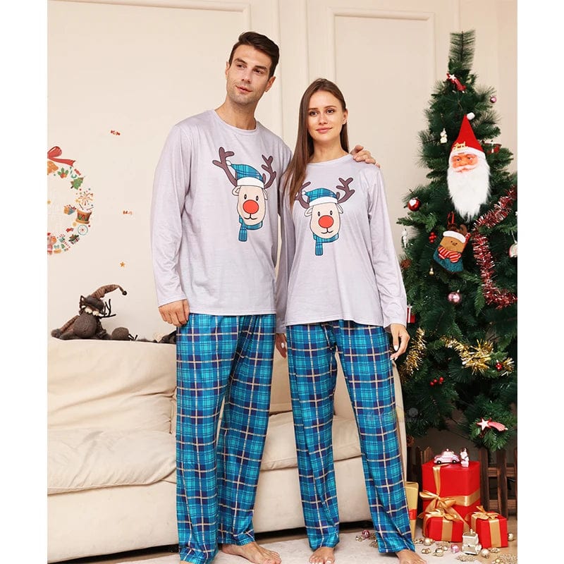 Blue Rudolf Family Matching Pajamas