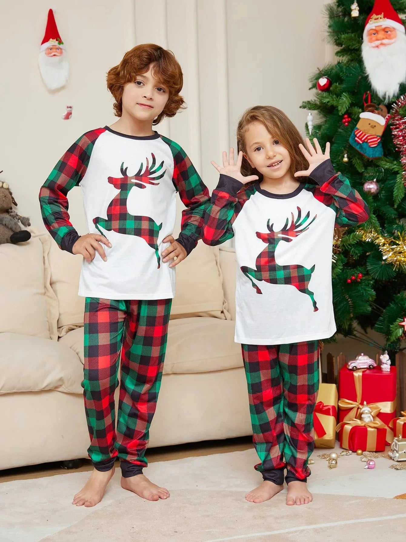 Christmas Deer Print Tops Family Matching Pajamas