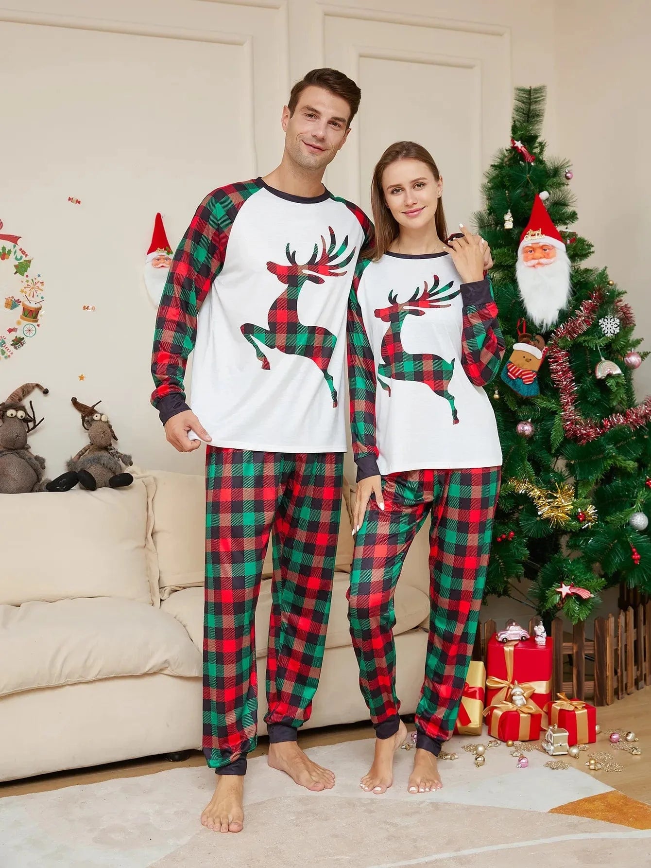 Christmas Deer Print Tops Family Matching Pajamas