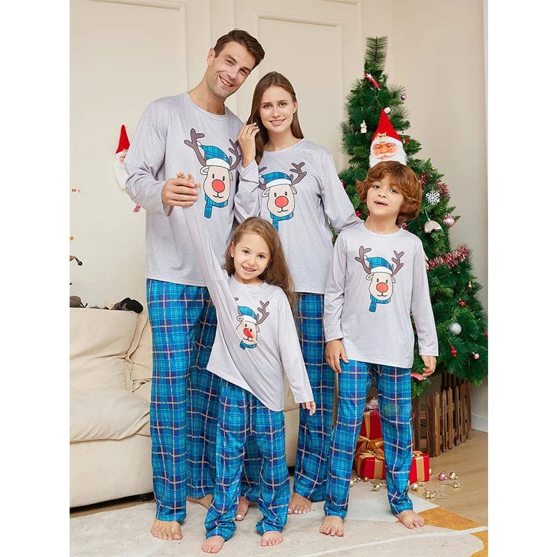 Blue Rudolf Family Matching Pajamas