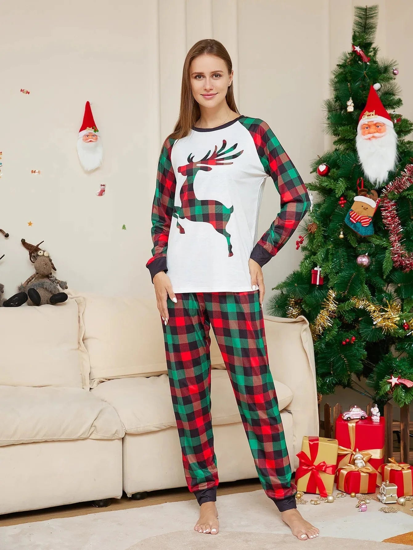 Christmas Deer Print Tops Family Matching Pajamas