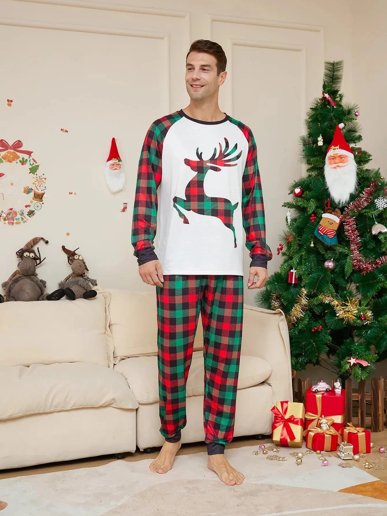 Christmas Deer Print Tops Family Matching Pajamas