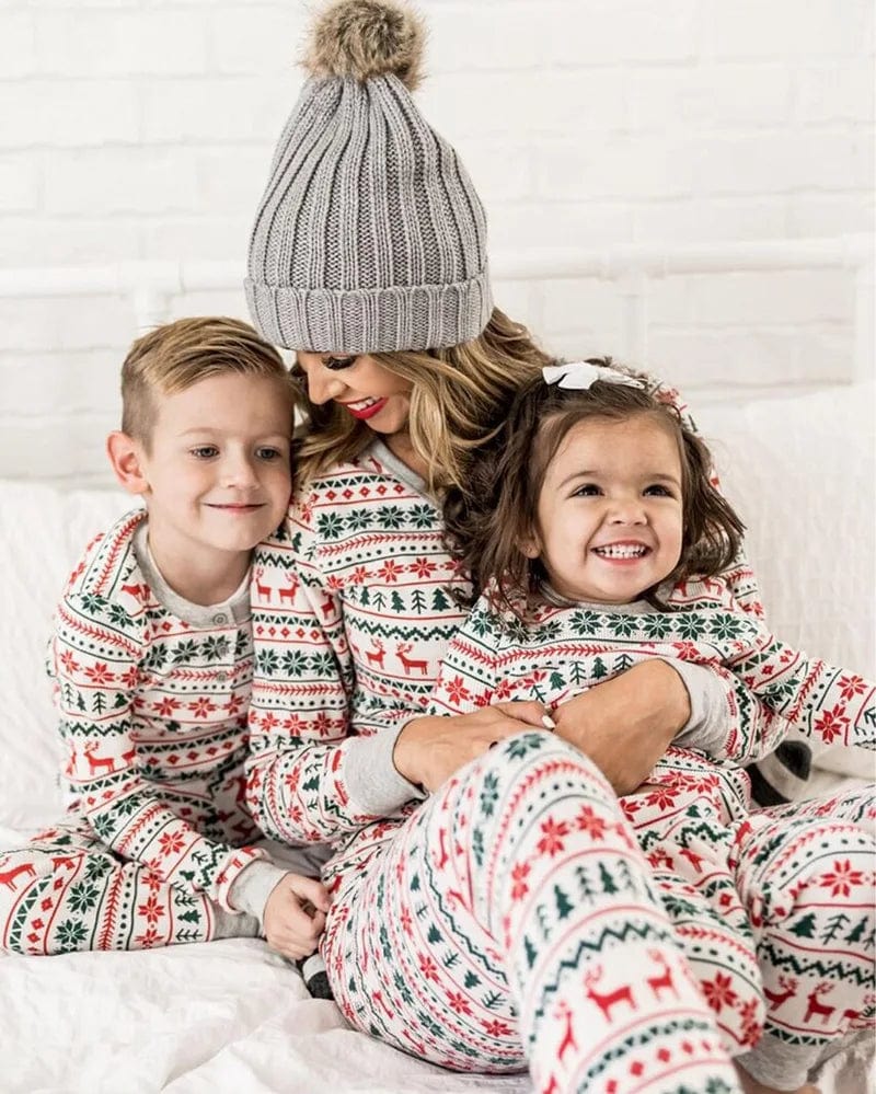 White Red and Green Deer Christmas Family Matching Pajamas